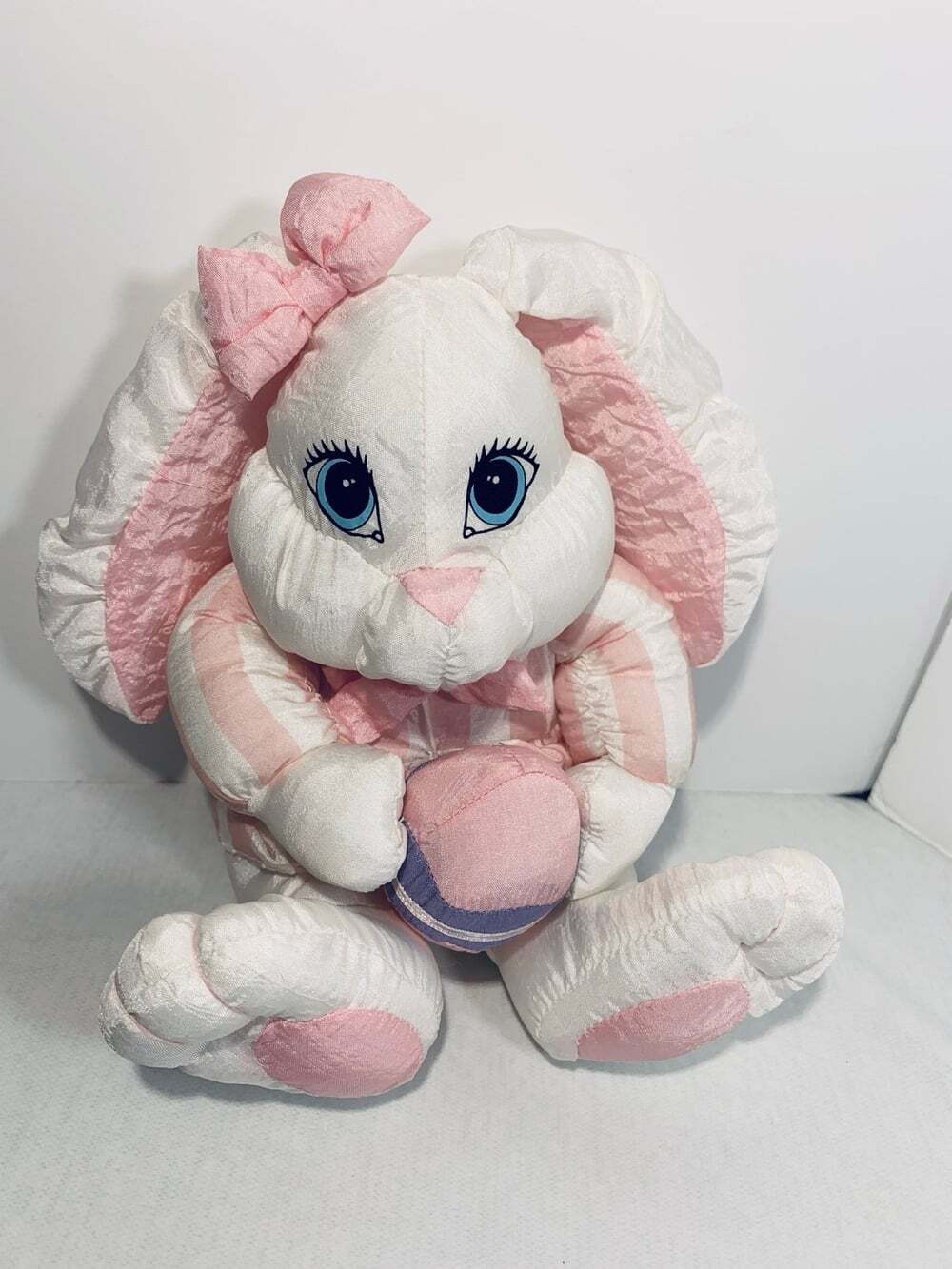 Nylon Easter Bunny 1992 pink and white plush